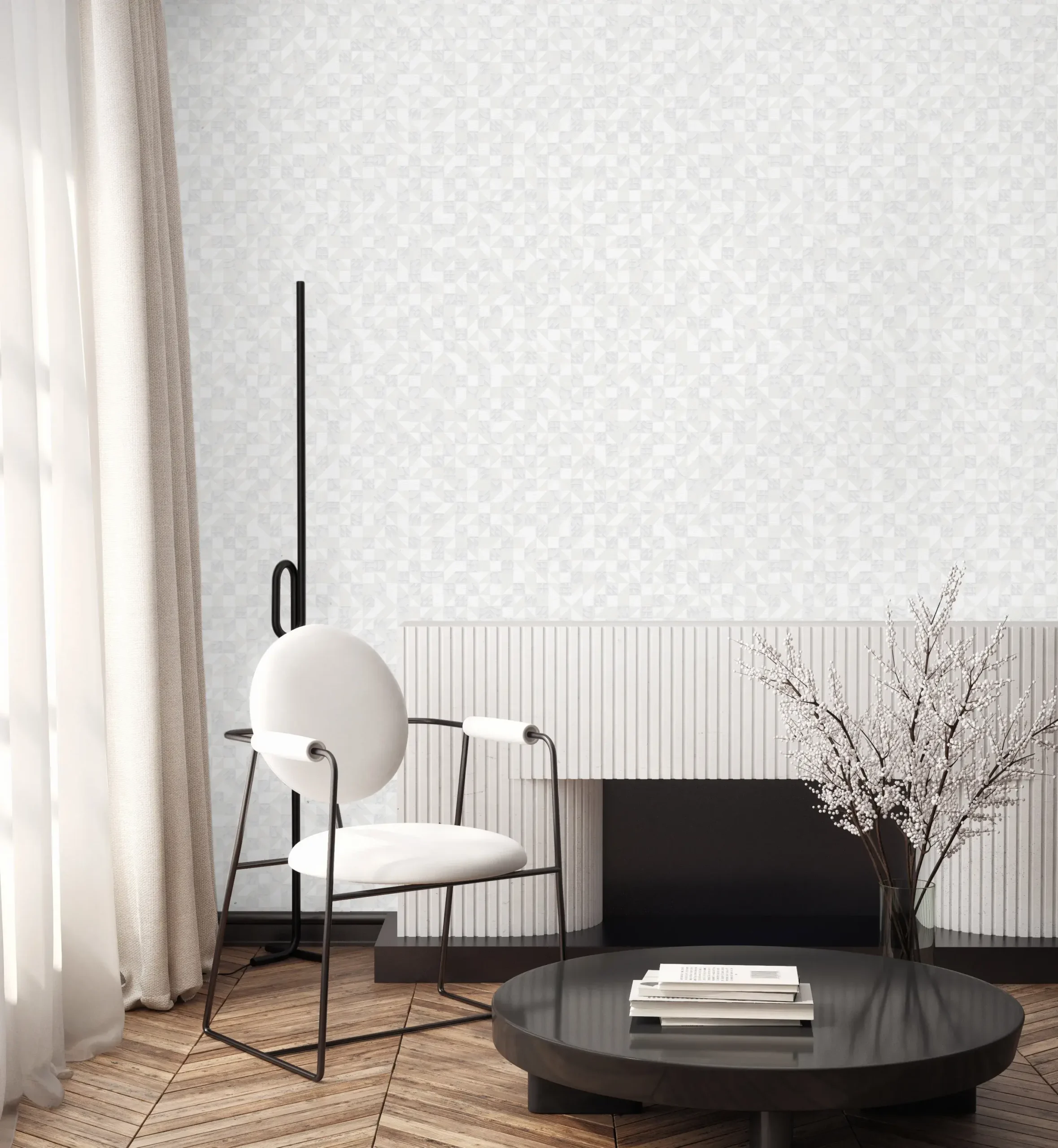 White Embossed Wallpaper – Luminous Neutrality (24106-1)